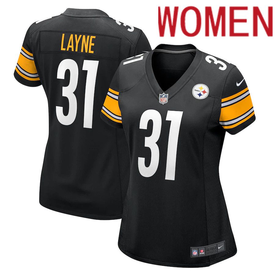 Women Pittsburgh Steelers #31 Justin Layne Nike Black Game NFL Jersey->women nfl jersey->Women Jersey